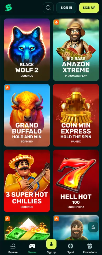 Spinaconda Casino mobile view