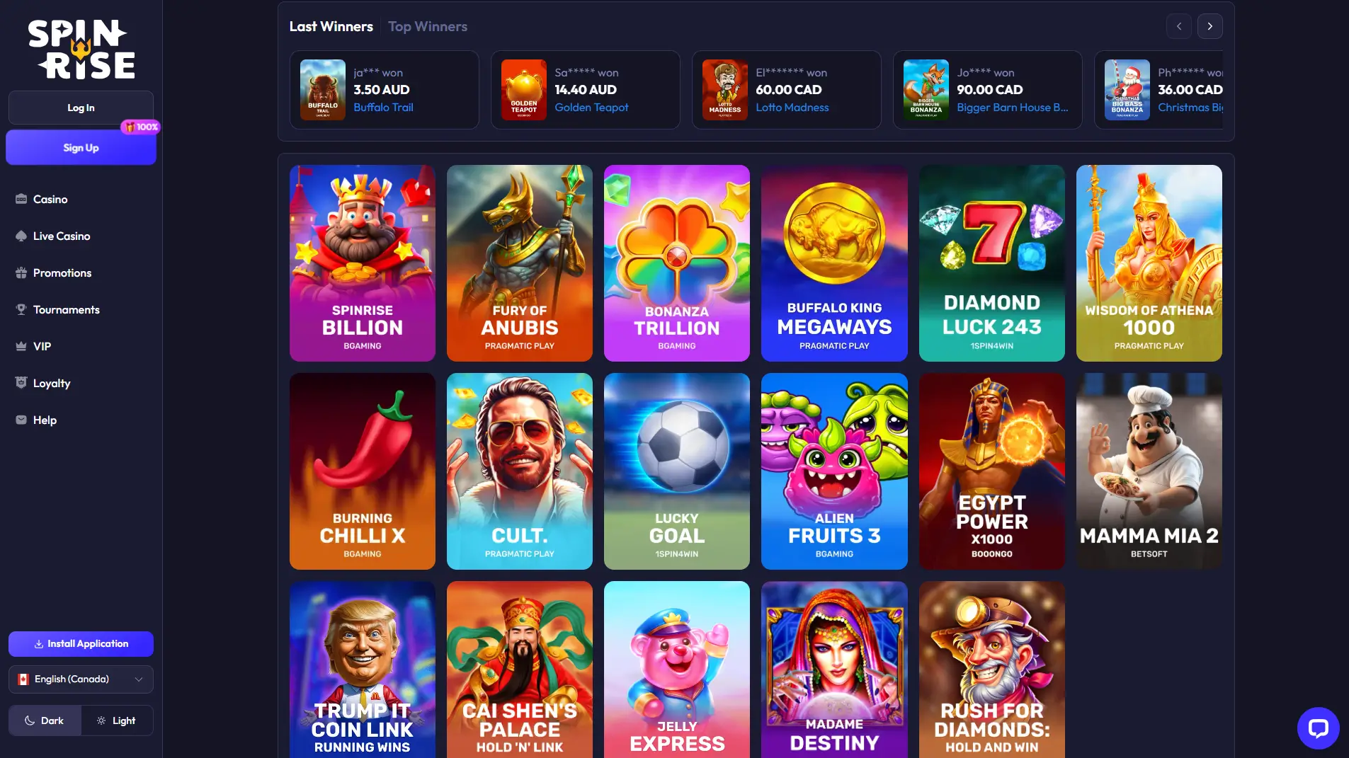 SpinRise Casino in-game play