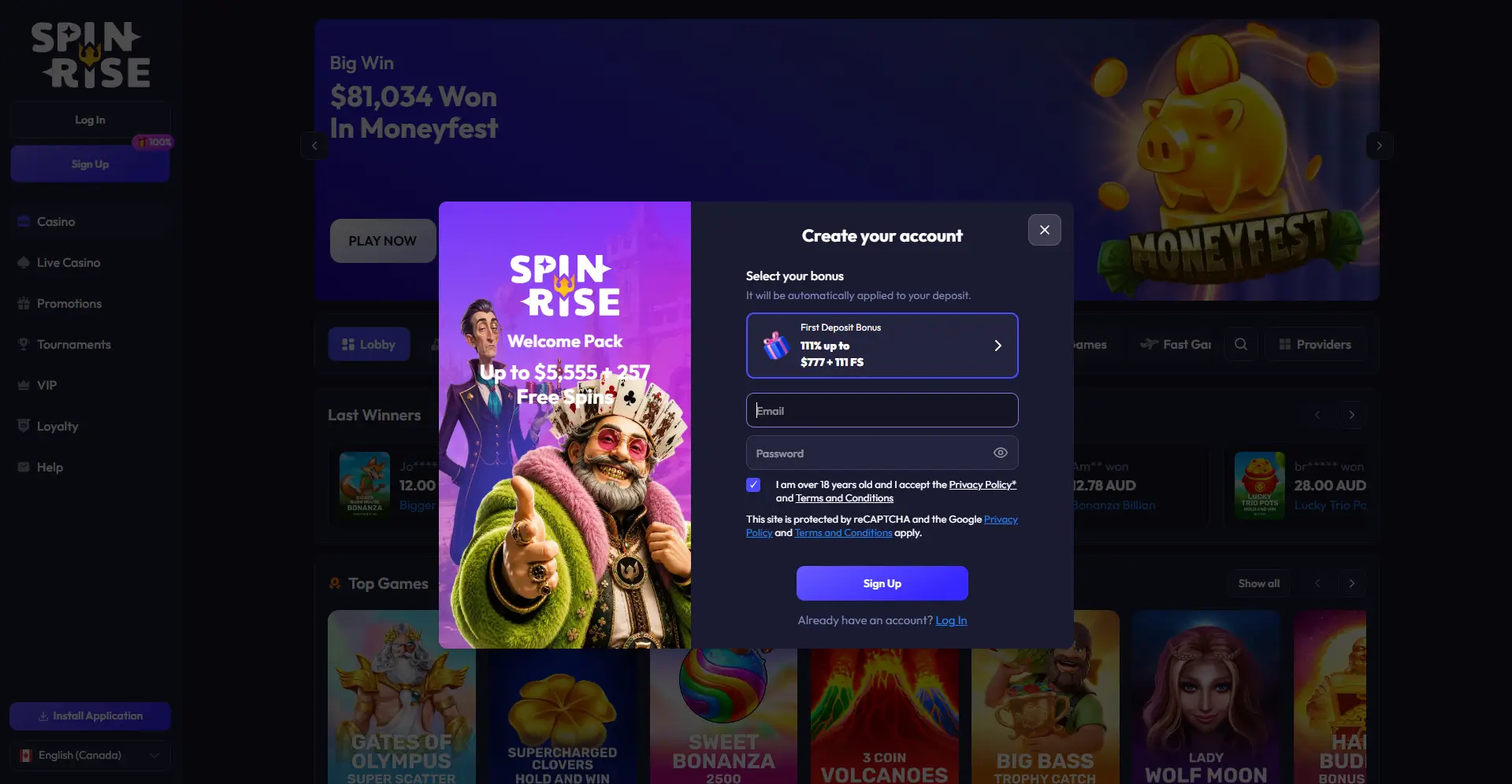 SpinRise Casino Registration