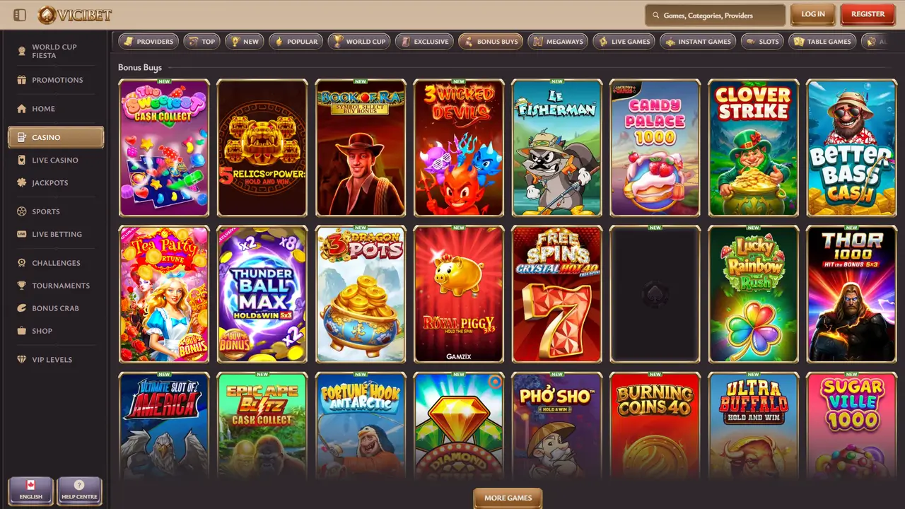 Vicibet Casino welcome bonus page