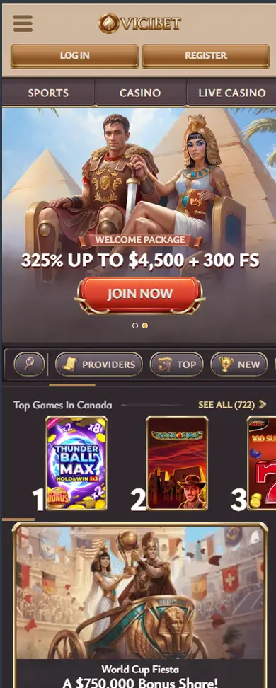 Vicibet Casino mobile view