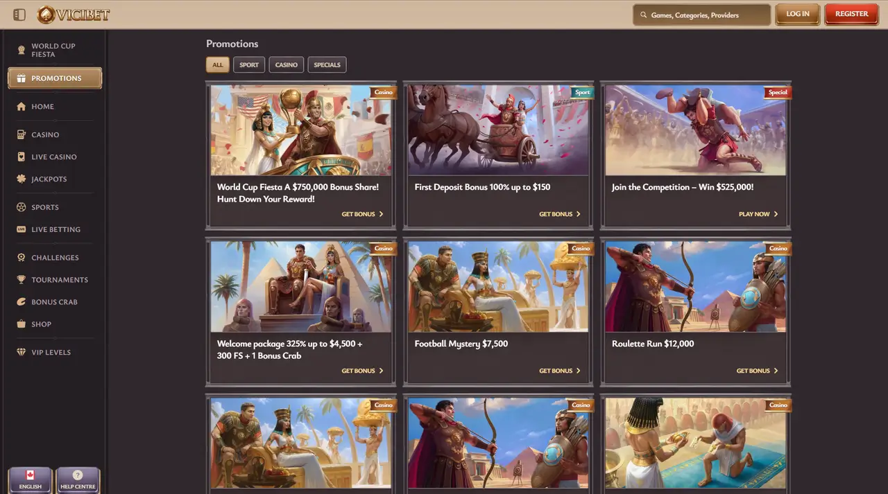 Vicibet Casino promotions page